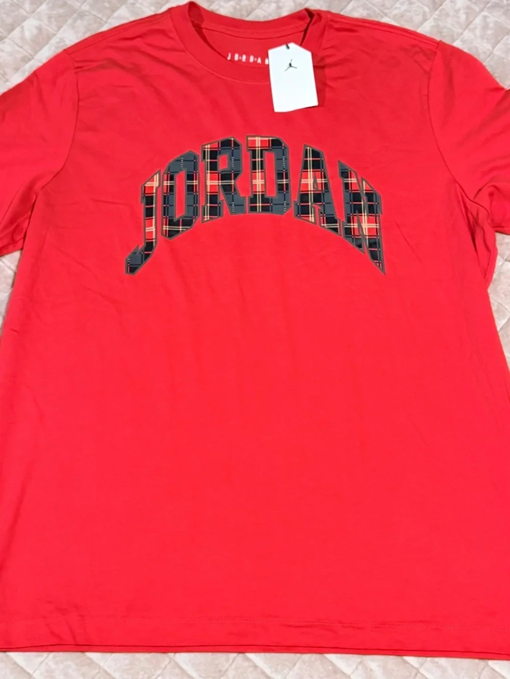 NWT Nike Air Jordan Holiday Plaid Arch Logo Graphic Tee Red XL